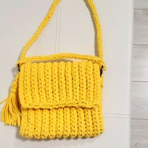 Yellow Handmade Crochet Soft Shoulder Bag